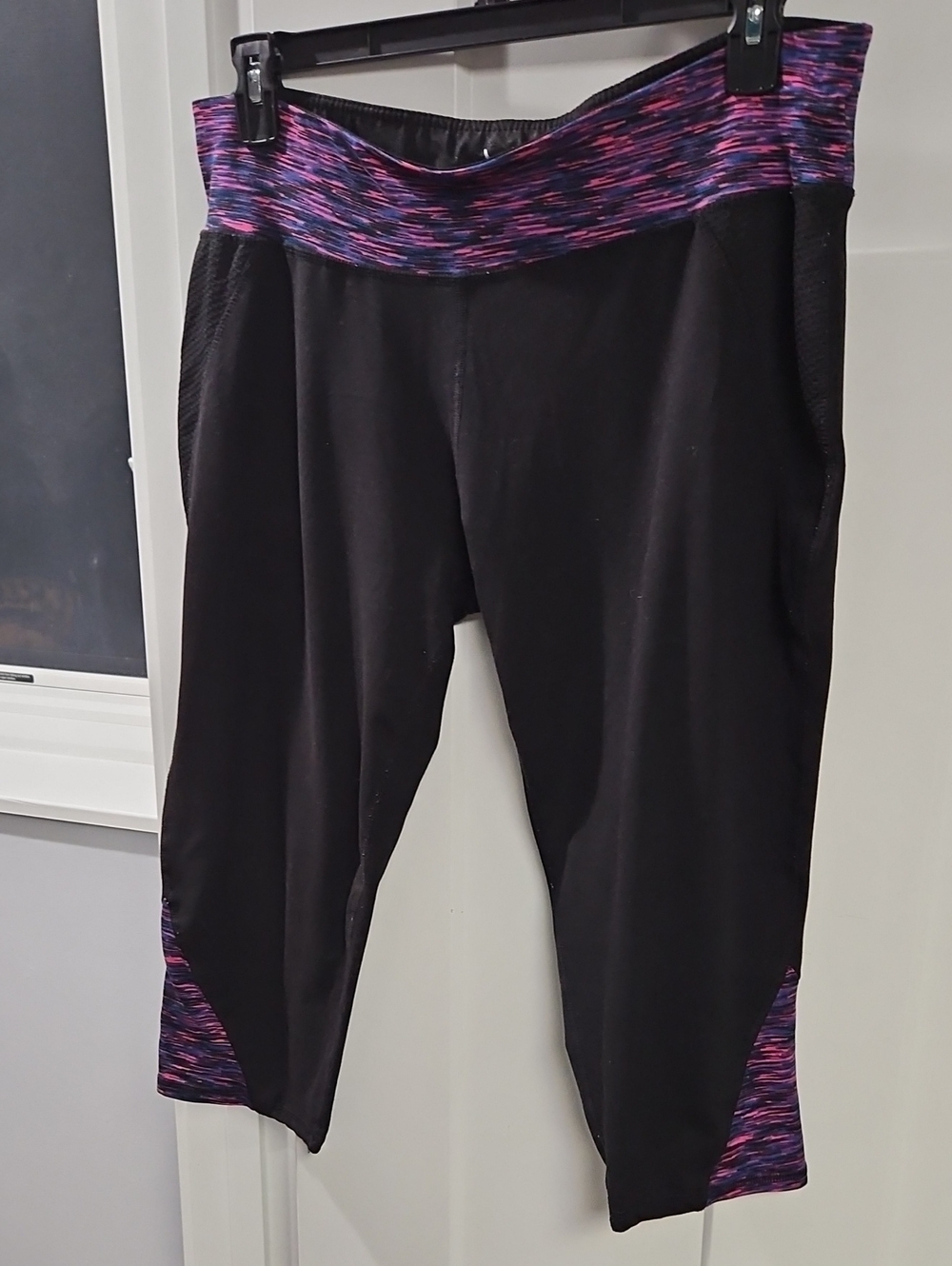 Game Time Black Capris with Purple-Multi Waistband